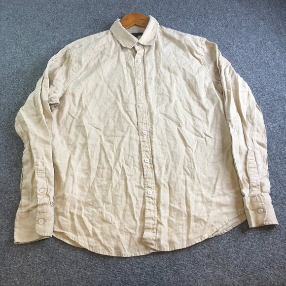 Quince Shirt Mens Large Beige Oatmeal 100% Linen Flax Long Sleeve Button - Picture 3 of 10